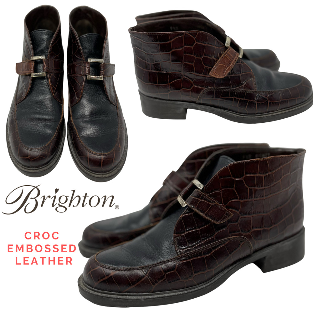 Brighton Kismet Leather Croc Embossed Booties